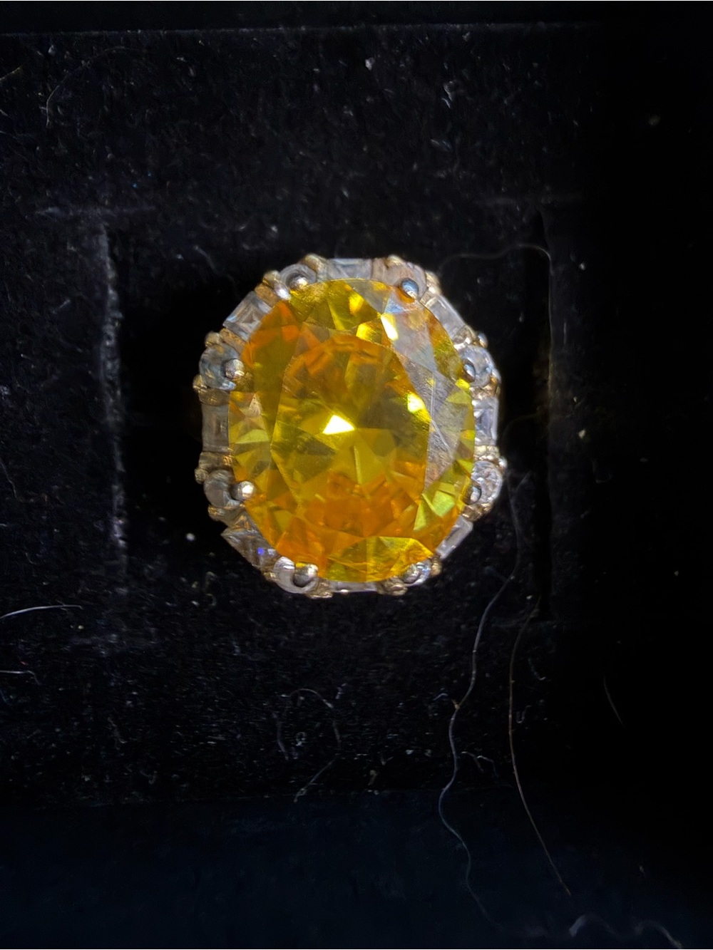 Vibrant Yellow CZ Gold Plated 925 Oval Cocktail Ring With Clear CZ Accents